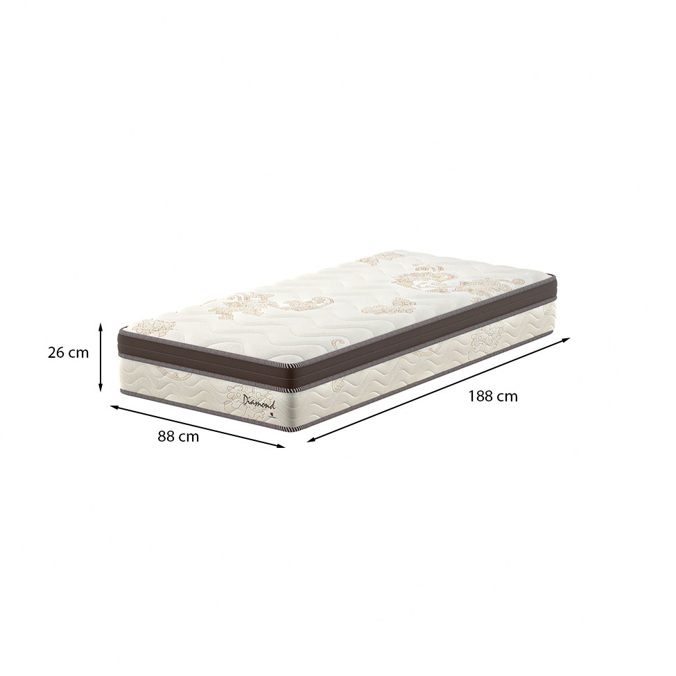 Colchão Solteiro Diamond Euro Molas Ensacadas (26x88x188) Bege e Marrom