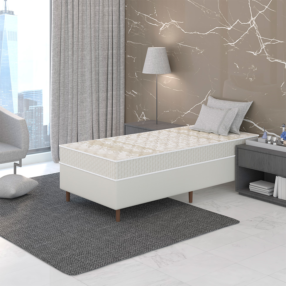 Colchão Solteiro Joyful Espuma D33 (17x88x188) Branco e Bege