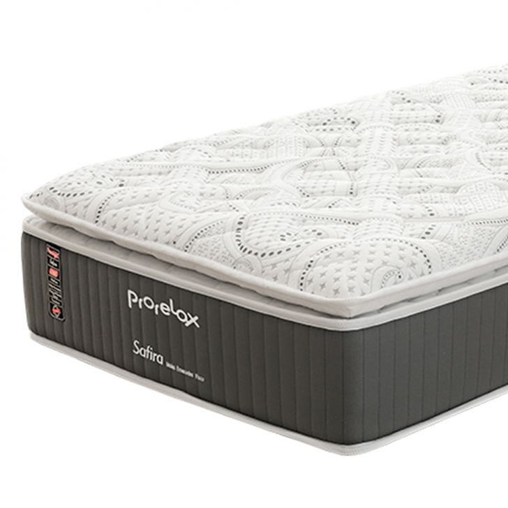 Colchão Solteiro King Safira Plush Molas Ensacadas (30x96x203) Branco e Cinza com Travesseiro Guldi Soft Nasa Branco
