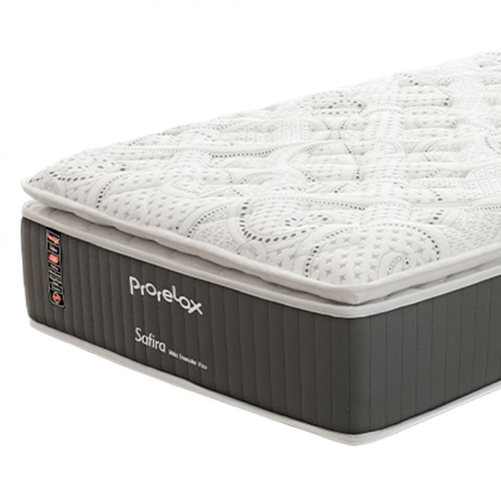 Colchão Solteiro King Safira Plush Molas Ensacadas (34x96x203) Branco e Cinza com Travesseiro Guldi Soft Nasa Branco
