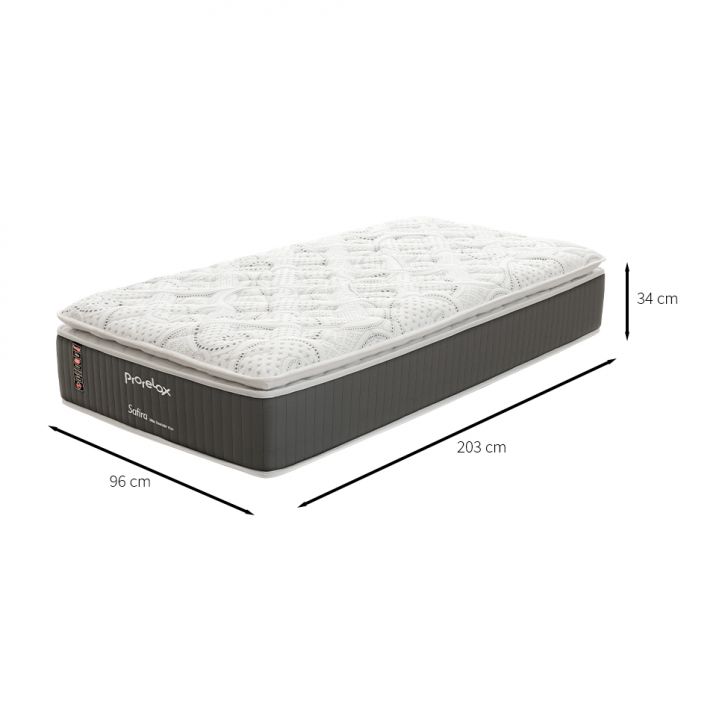 Colchão Solteiro King Safira Plush Molas Ensacadas (34x96x203) Branco e Cinza com Travesseiro Guldi Soft Nasa Branco