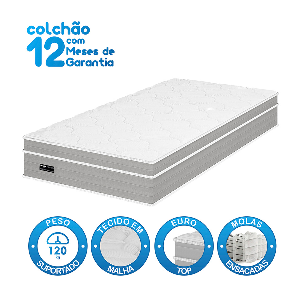 Colchão Solteiro Maxi Athos Molas Ensacadas (25x88x188) Branco e Cinza