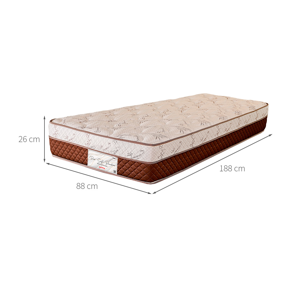 Colchão Solteiro Mola Ensacada Pro Soft Bamboo (26x88x188) Bege e Marrom