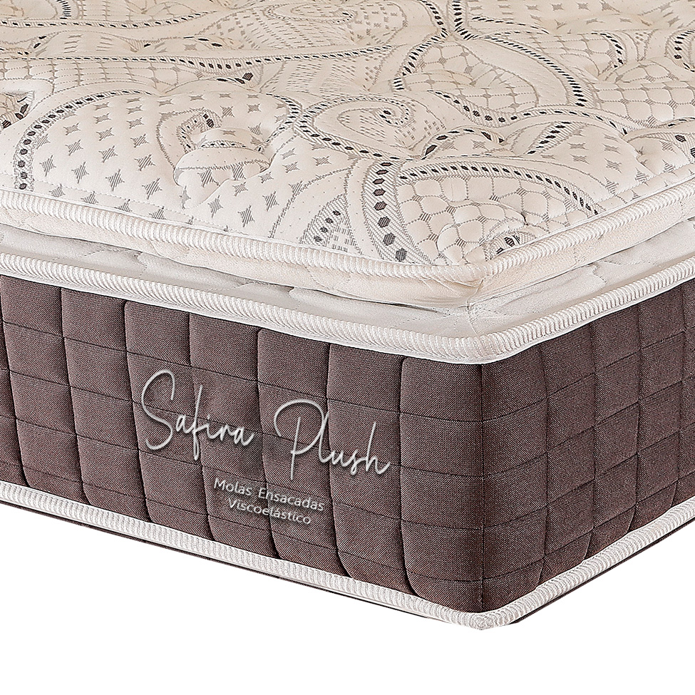 Colchão Solteiro Safira Plush Mola Ensacada (30x88x188) Branco e Cinza
