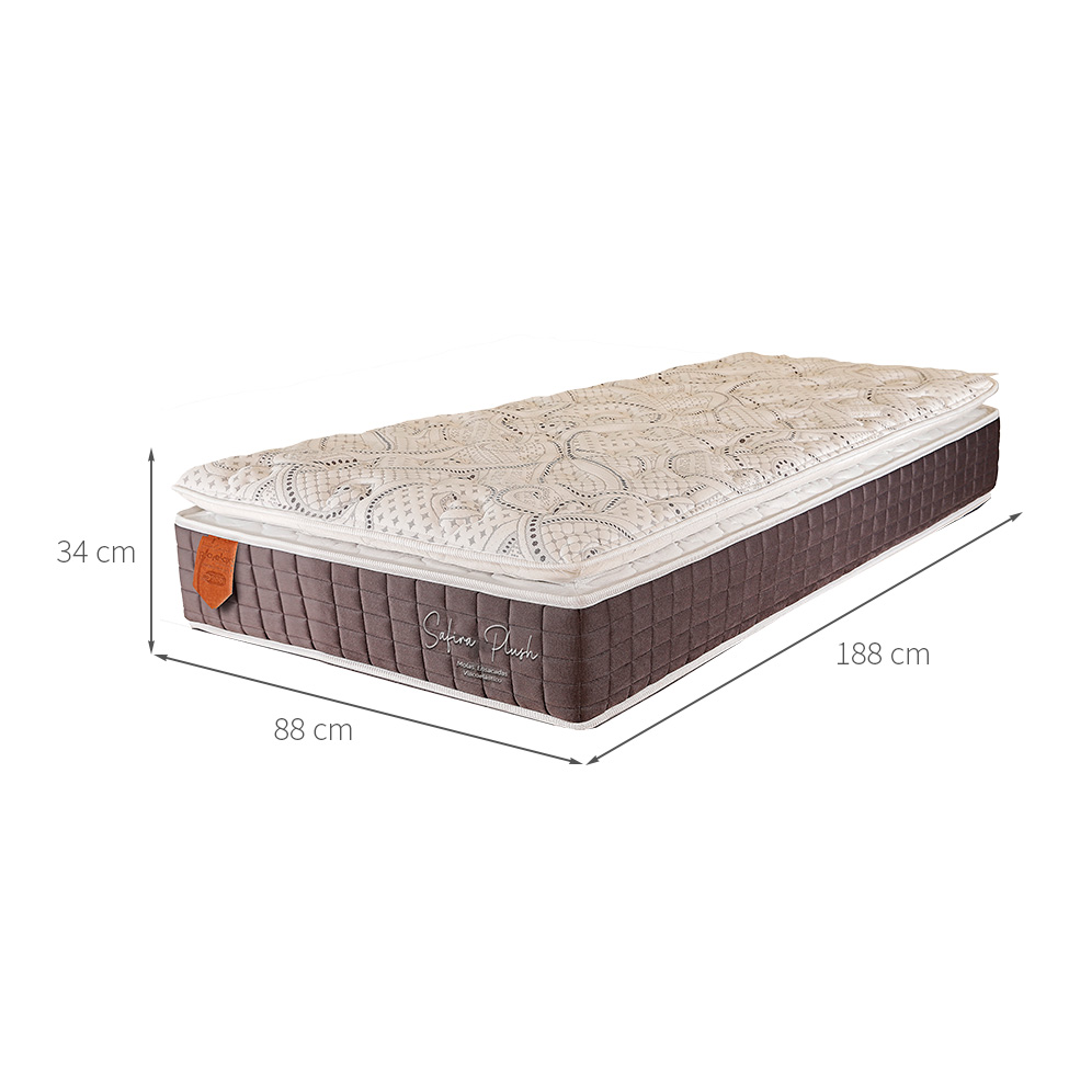 Colchão Solteiro Safira Plush Mola Ensacada (34x88x188) Branco e Cinza