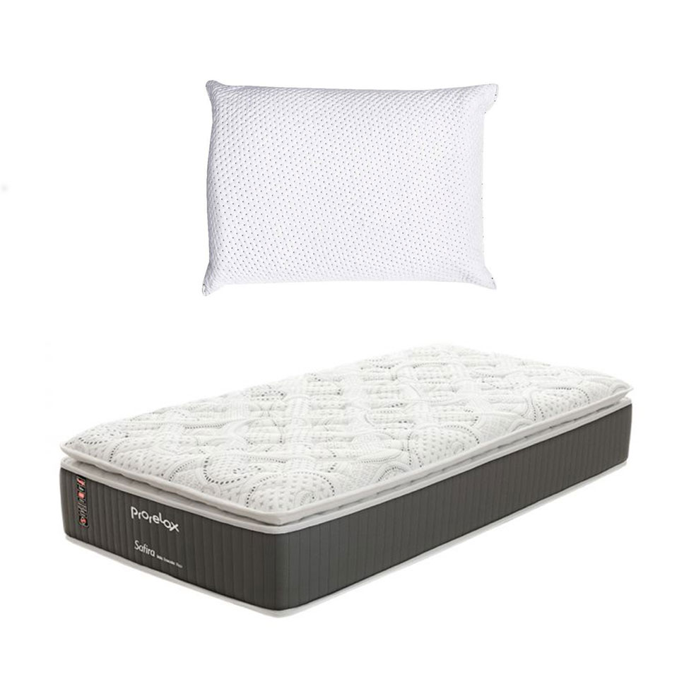 Colchão Solteiro Safira Plush Molas Ensacadas (30x78x188) Branco e Cinza com Travesseiro Guldi Soft Nasa Branco