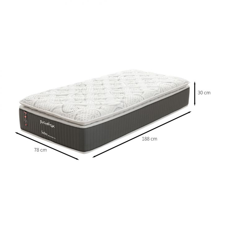 Colchão Solteiro Safira Plush Molas Ensacadas (30x78x188) Branco e Cinza com Travesseiro Guldi Soft Nasa Branco
