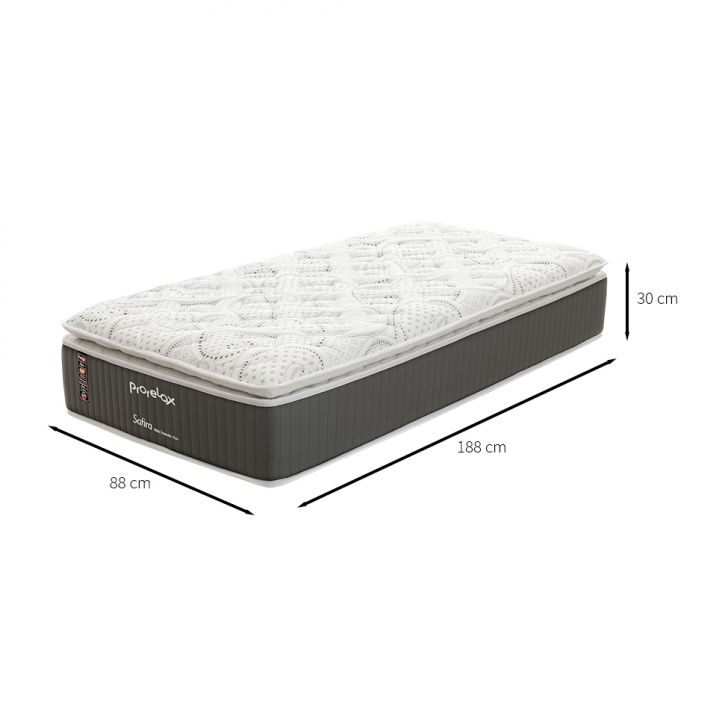 Colchão Solteiro Safira Plush Molas Ensacadas (30x88x188) Branco e Cinza com Travesseiro Guldi Soft Nasa Branco