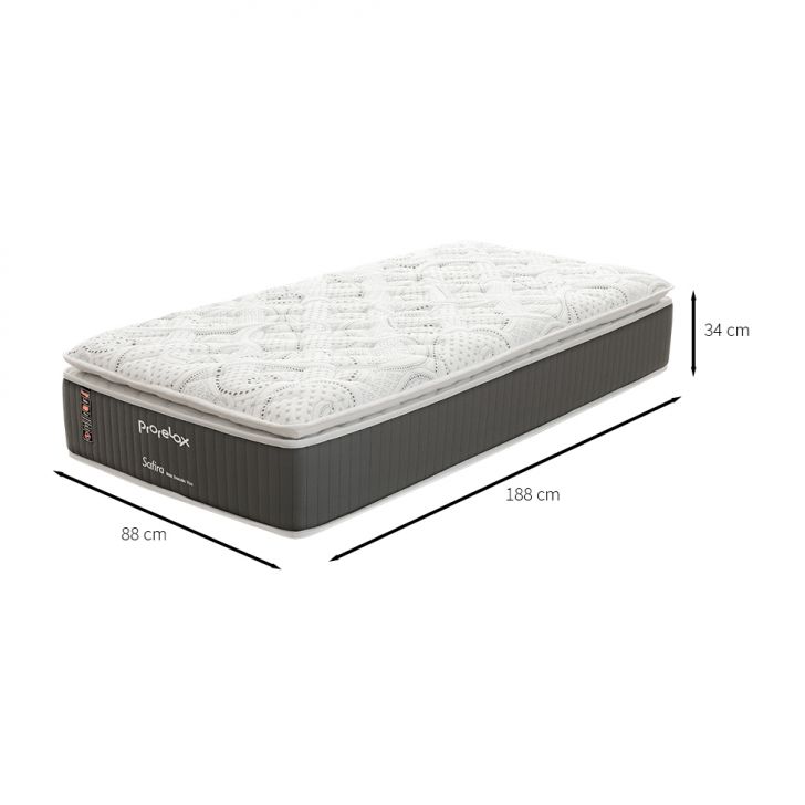 Colchão Solteiro Safira Plush Molas Ensacadas (34x88x188) Branco e Cinza com Travesseiro Guldi Soft Nasa Branco