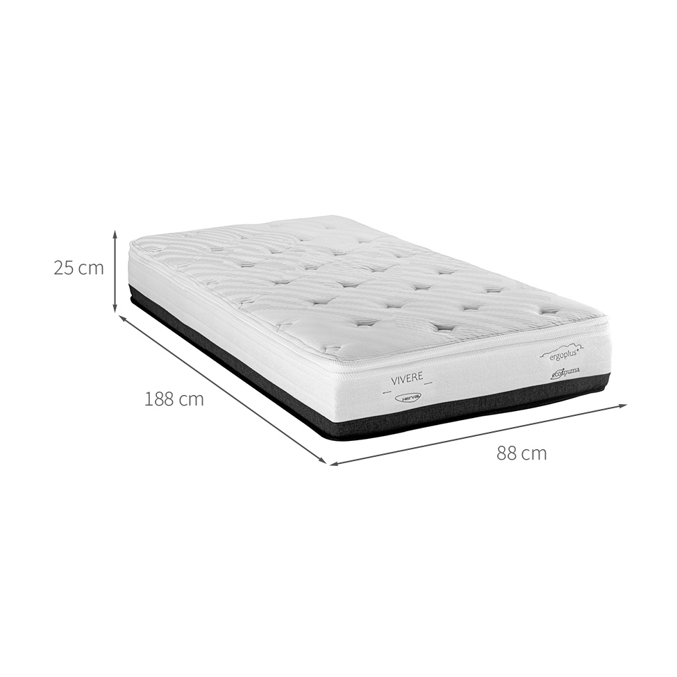 Colchão Solteiro Vivere Espuma (25x88x188) Branco e Preto