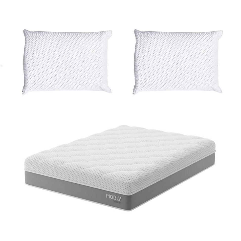 Colchão Viúva Sublime Mola Ensacada e Espuma Viscoelástica (32x128x188) Cinza e Branco com 2 Travesseiros Guldi Soft Nasa Branco