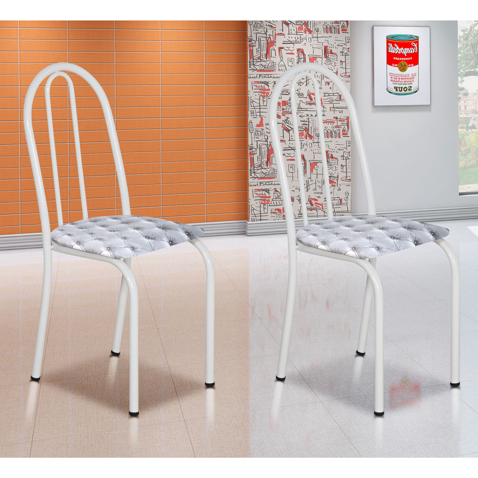 Conjunto 2 Cadeiras Éos Branco e Estampa Capitonê