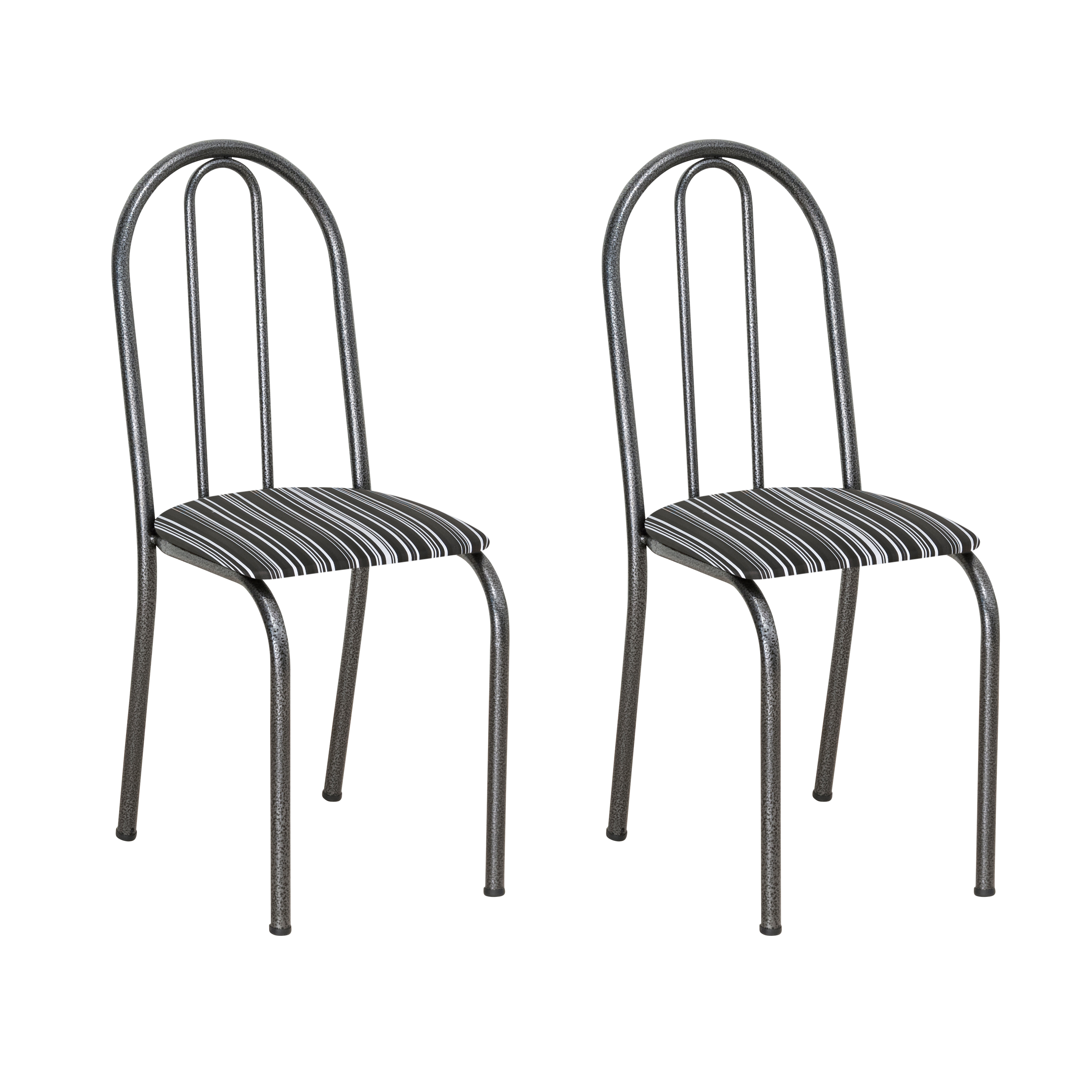 Conjunto 2 Cadeiras Éos Cromo Preto e Preto Listrado