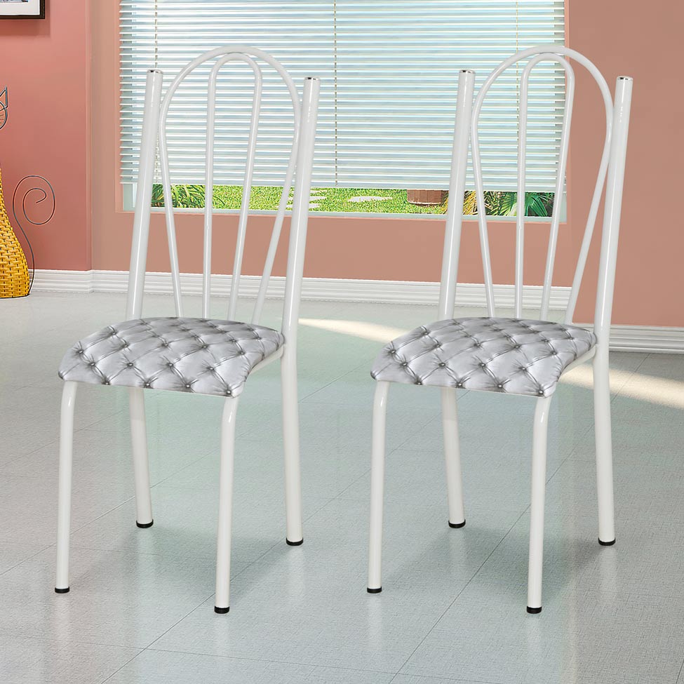 Conjunto 2 Cadeiras Mnemósine Branco e Estampa Capitonê