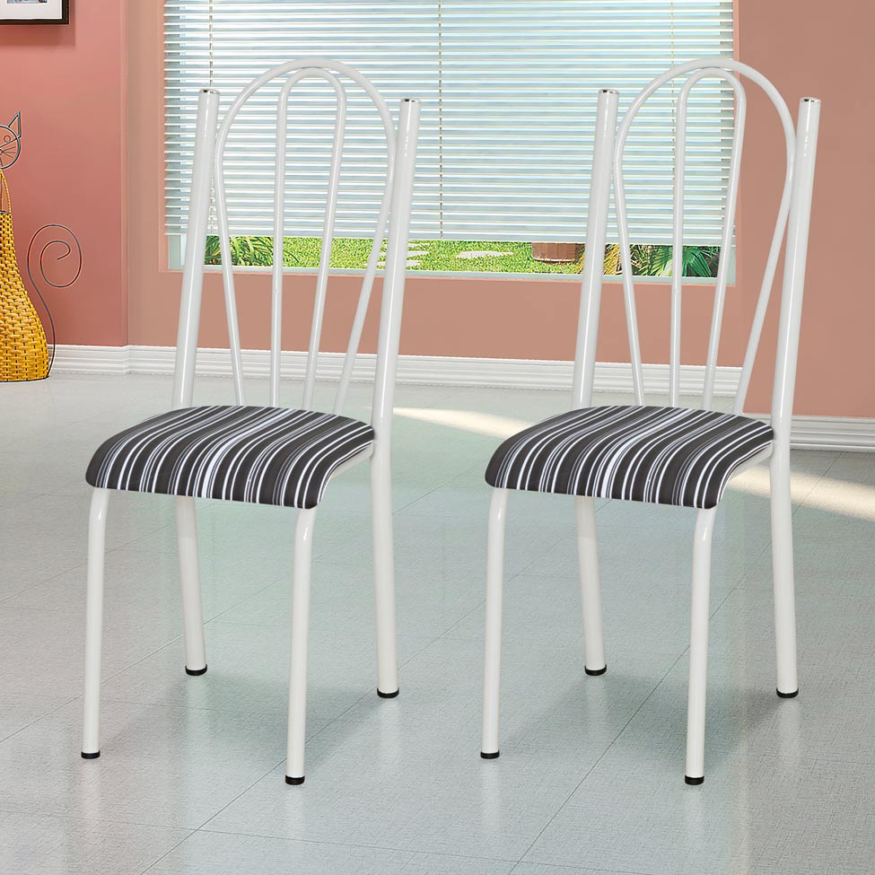 Conjunto 2 Cadeiras Mnemósine Branco e Preto Listrado