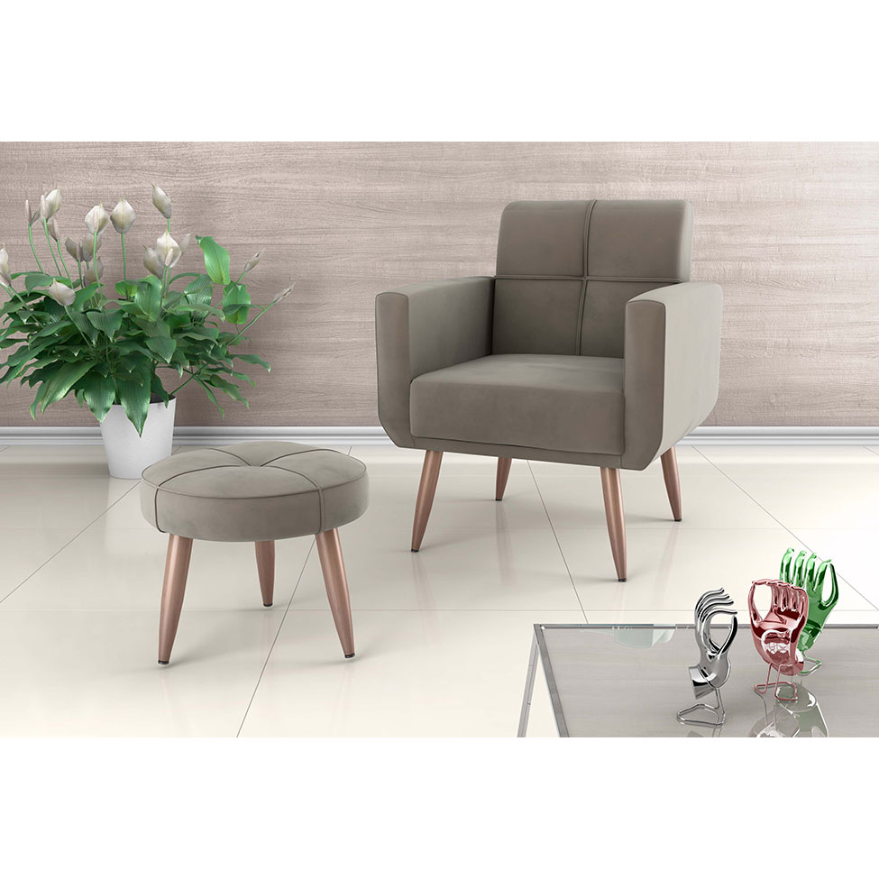 Conjunto com 1 Poltrona e 1 Puff Havana Capuccino