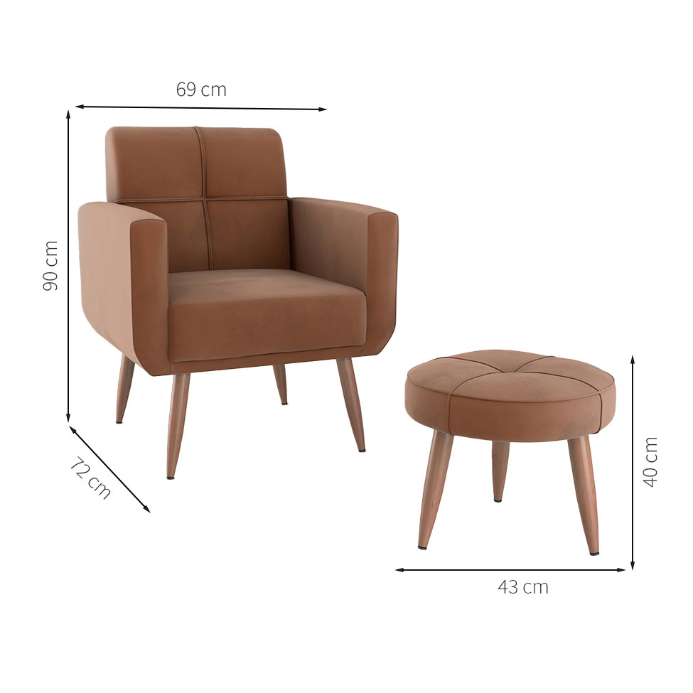 Conjunto com 1 Poltrona e 1 Puff Havana Cobre