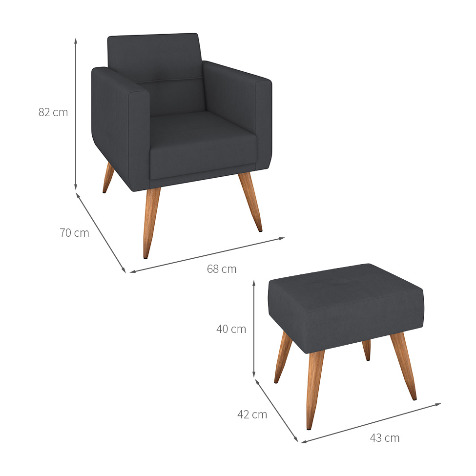 Conjunto com 1 Poltrona e 1 Puff Pequim Cinza