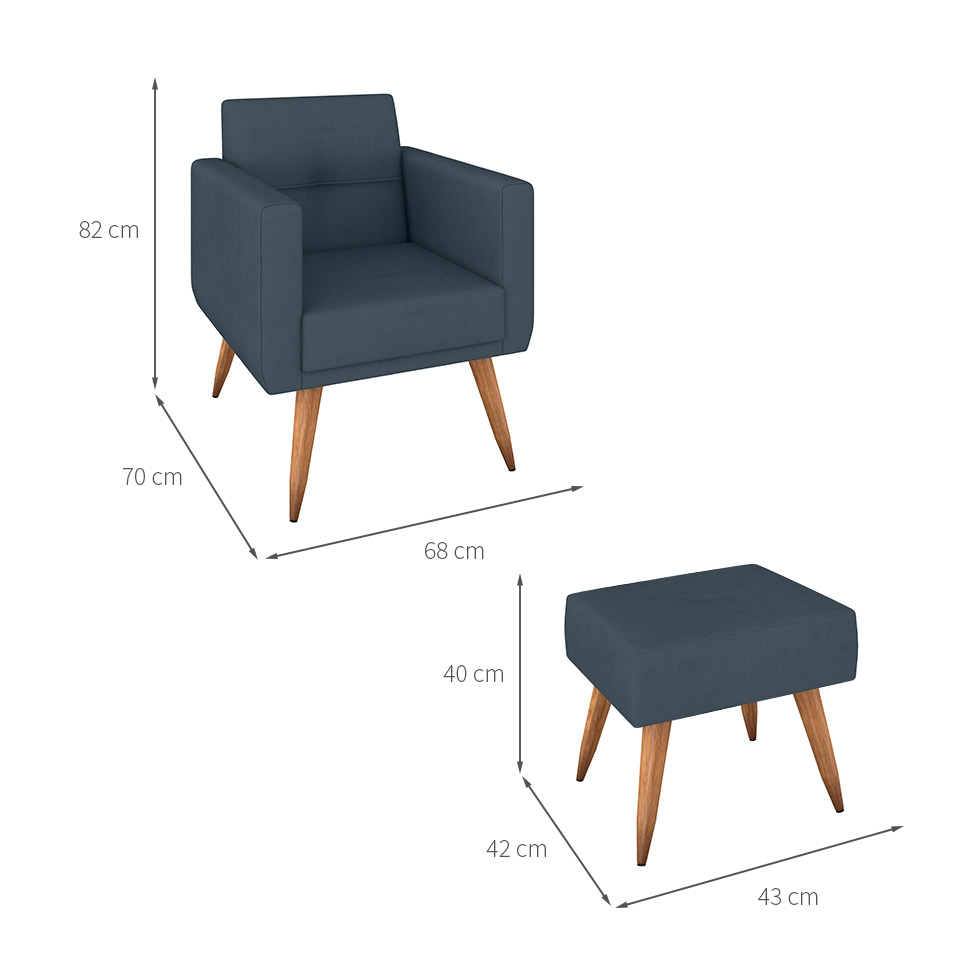 Conjunto com 1 Poltrona e 1 Puff Pequim Petróleo
