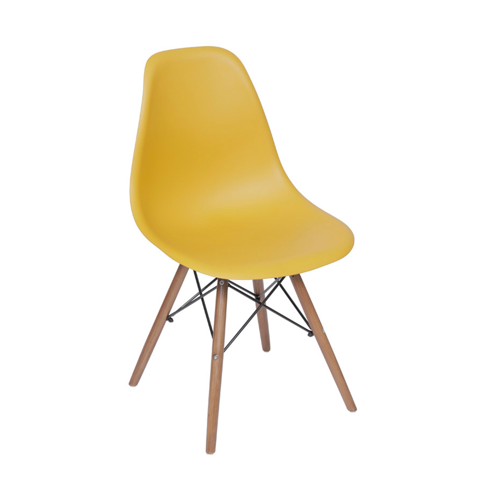 Conjunto com 10 Cadeiras DKR Eames Açafrão e Madeira