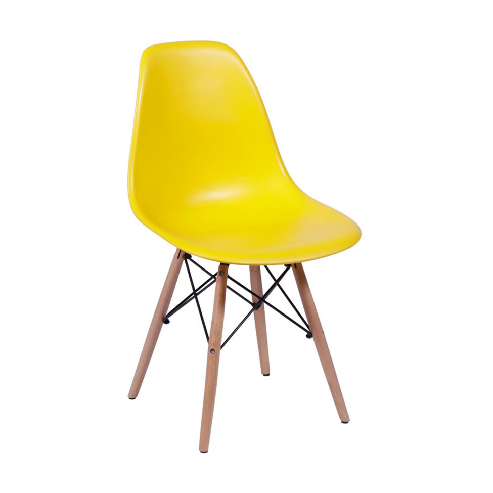 Conjunto com 10 Cadeiras DKR Eames Amarelo e Madeira