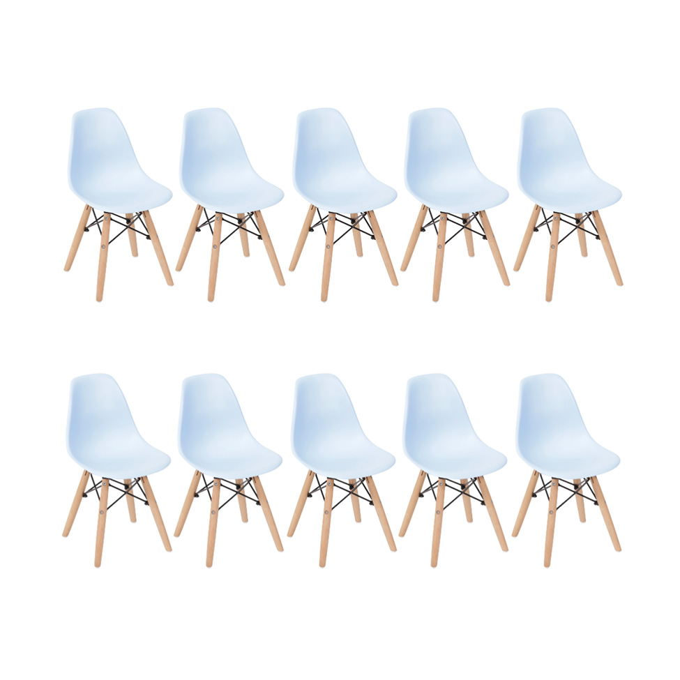Conjunto com 10 Cadeiras DKR Eames Azul Claro e Madeira