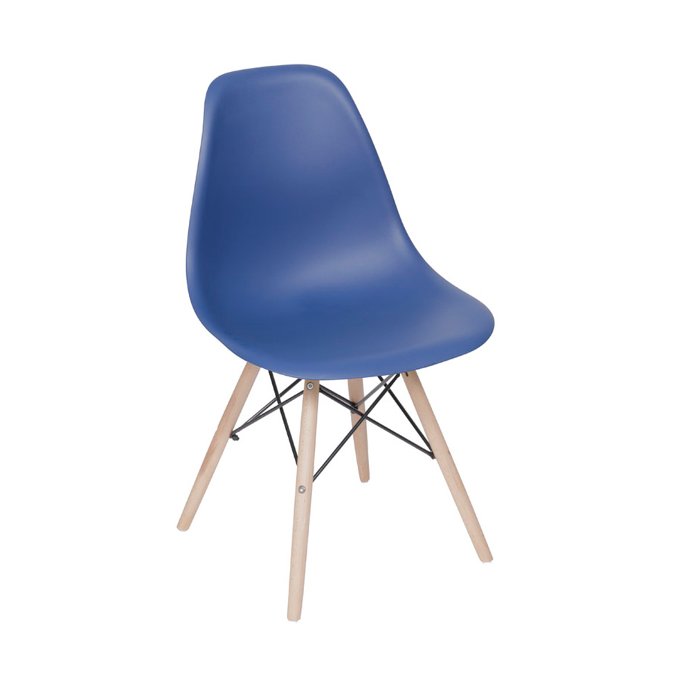 Conjunto com 10 Cadeiras DKR Eames Azul Marinho e Madeira