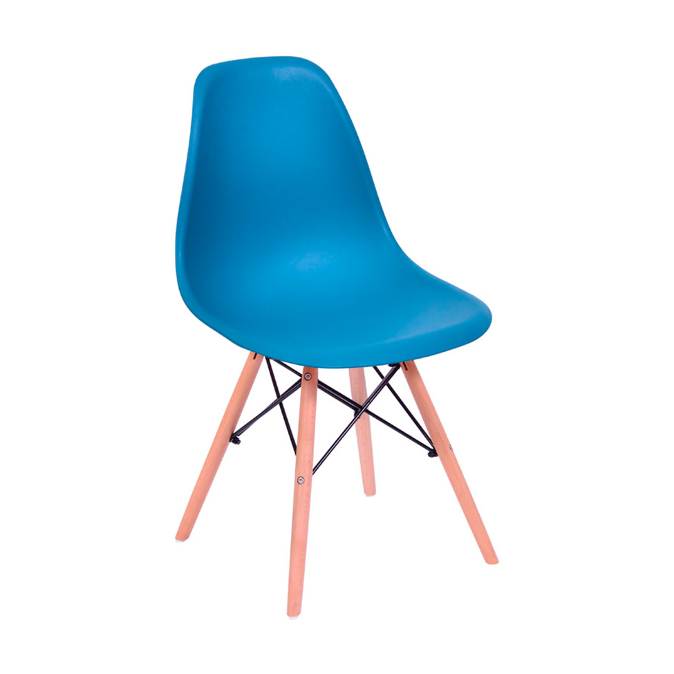 Conjunto com 10 Cadeiras DKR Eames Azul Petróleo e Madeira
