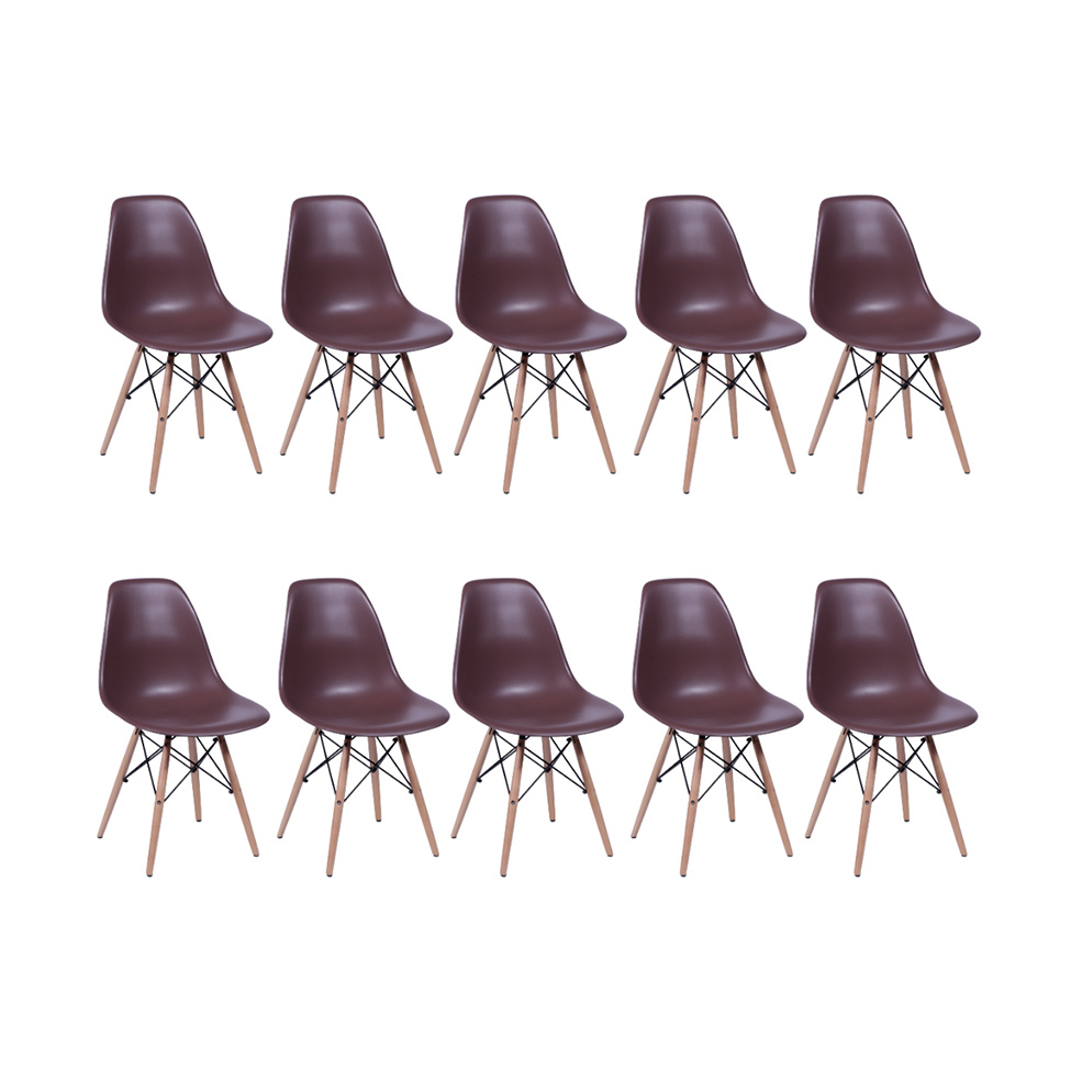 Conjunto com 10 Cadeiras DKR Eames Café e Madeira