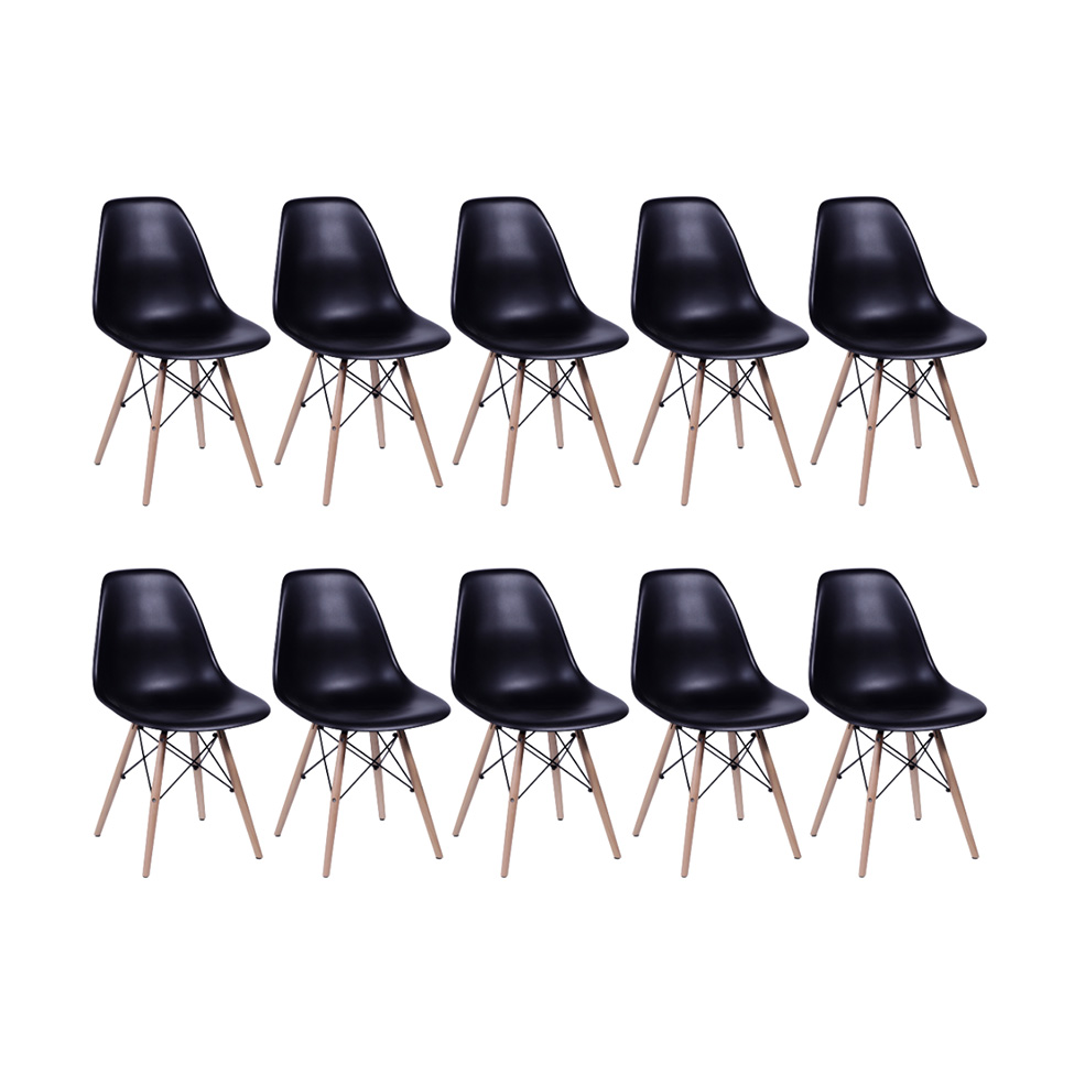 Conjunto com 10 Cadeiras DKR Eames Preto e Madeira