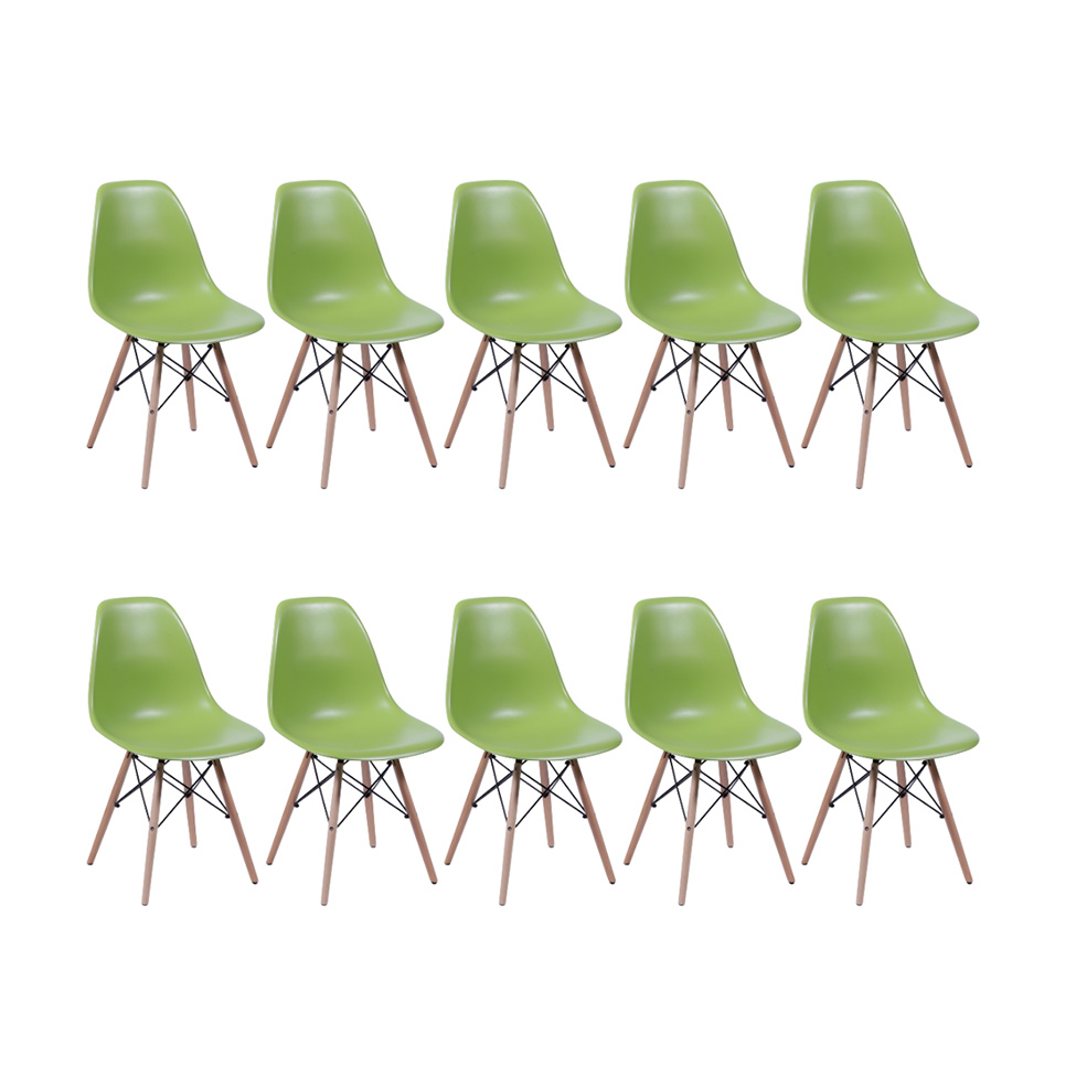 Conjunto com 10 Cadeiras DKR Eames Verde e Madeira