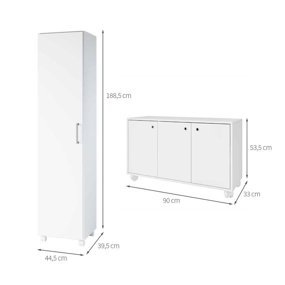 Conjunto com 2 Armários Multiuso Nuno 4 Portas Branco