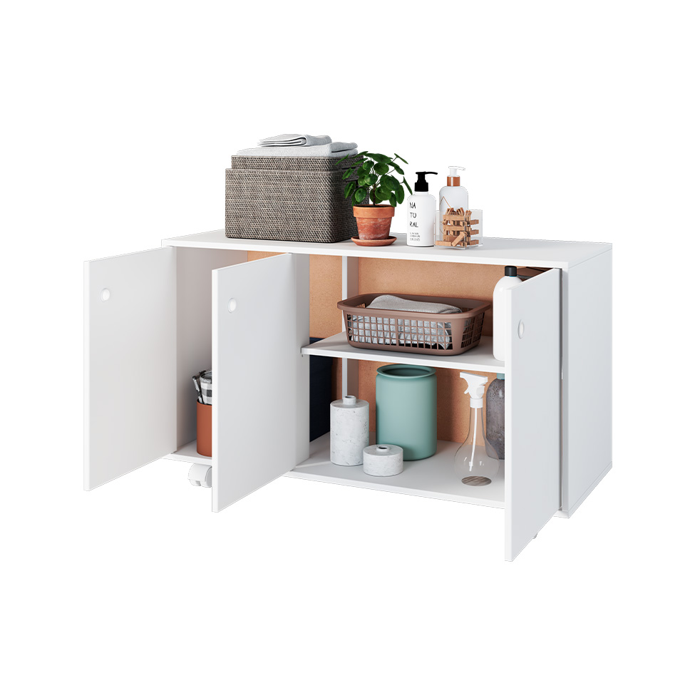 Conjunto com 2 Armários Multiuso Nuno 4 Portas Branco