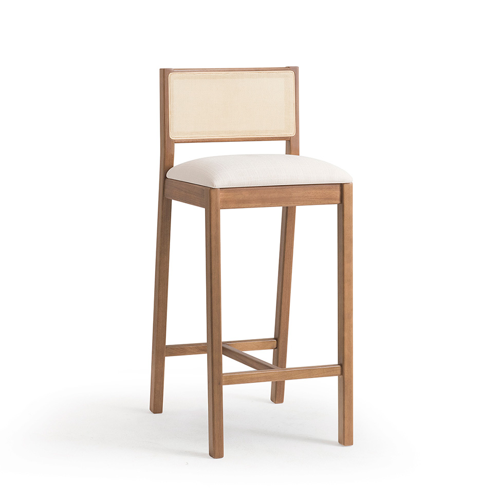 Conjunto com 2 Banquetas Serena com Tela Natural Algodão Bege Claro e Marrom