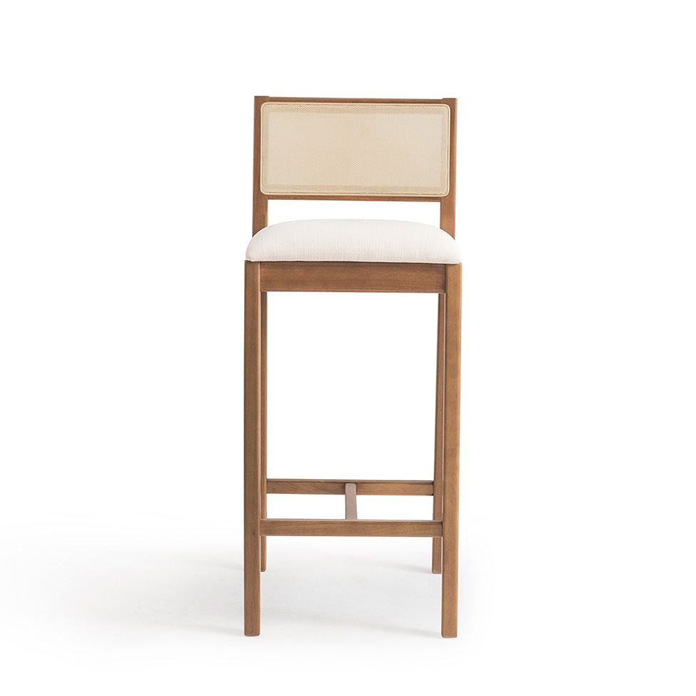 Conjunto com 2 Banquetas Serena com Tela Natural Algodão Bege Claro e Marrom
