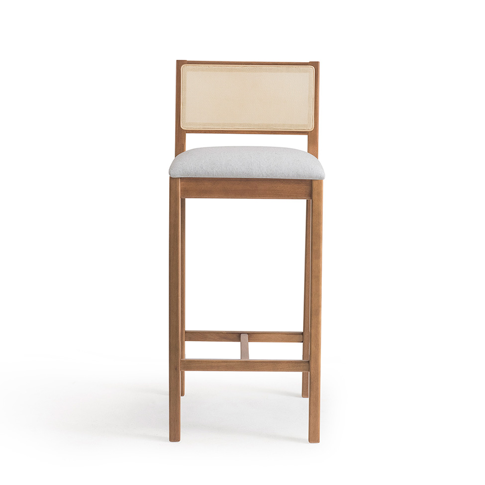 Conjunto com 2 Banquetas Serena com Tela Natural Algodão Cinza Claro e Marrom