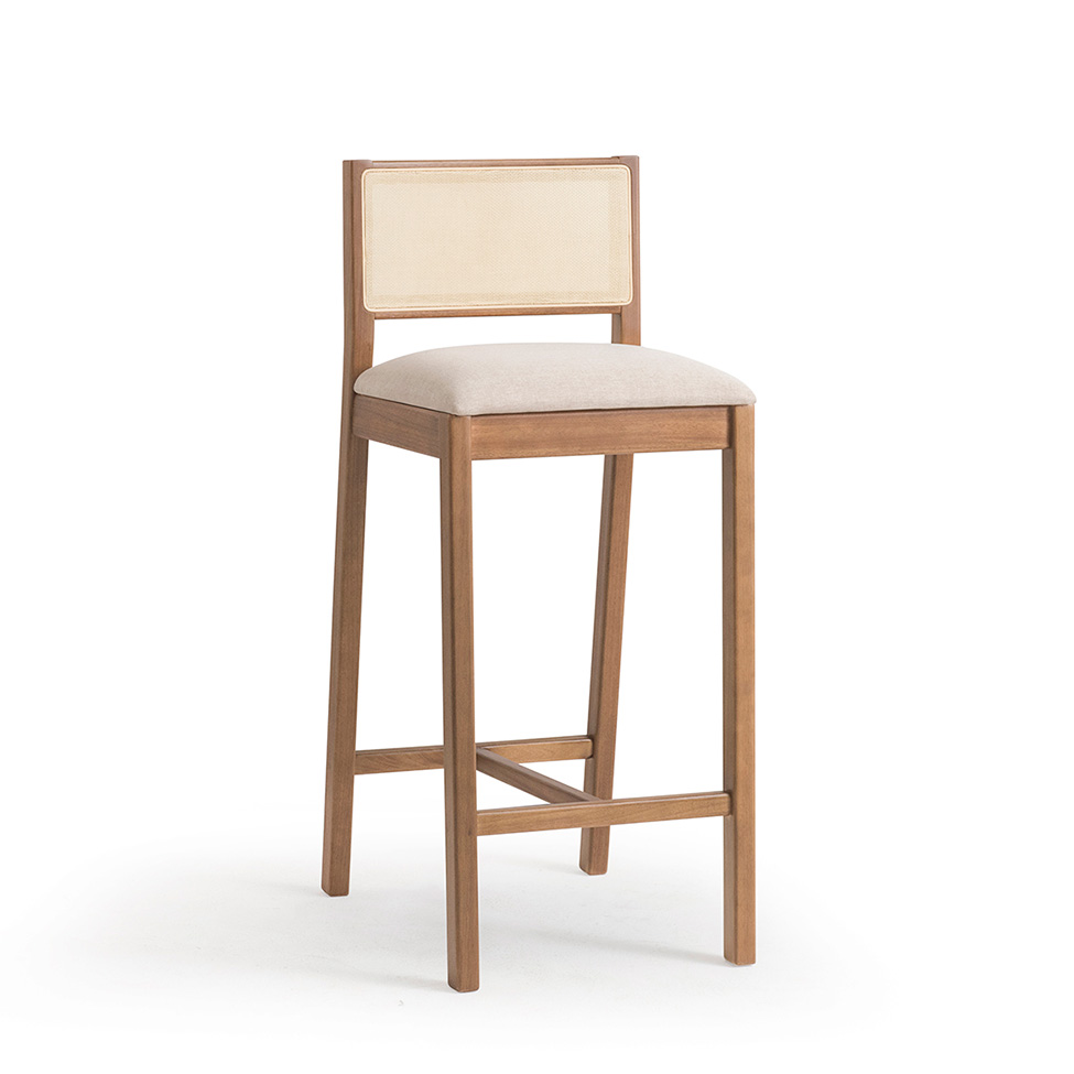 Conjunto com 2 Banquetas Serena com Tela Natural Poliéster Bege e Marrom