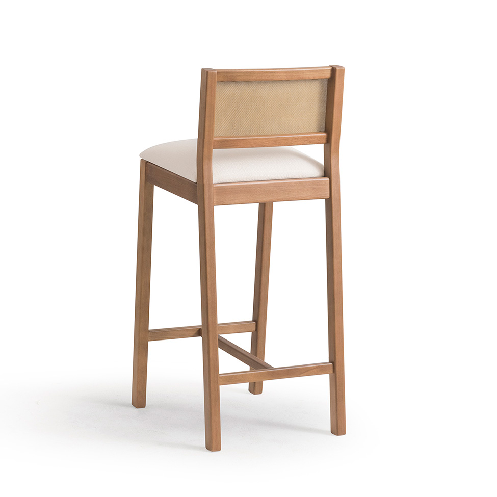 Conjunto com 2 Banquetas Serena com Tela Nogueira Algodão Bege Claro e Marrom