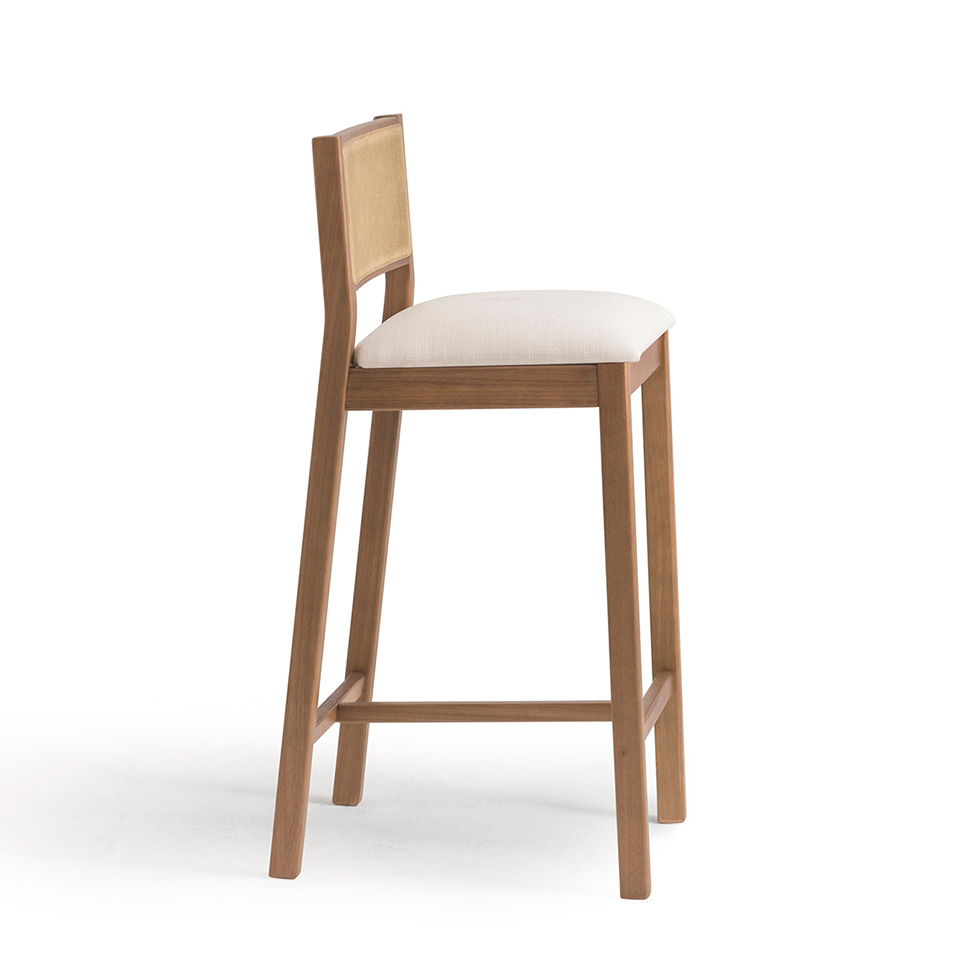 Conjunto com 2 Banquetas Serena com Tela Nogueira Algodão Bege Claro e Marrom