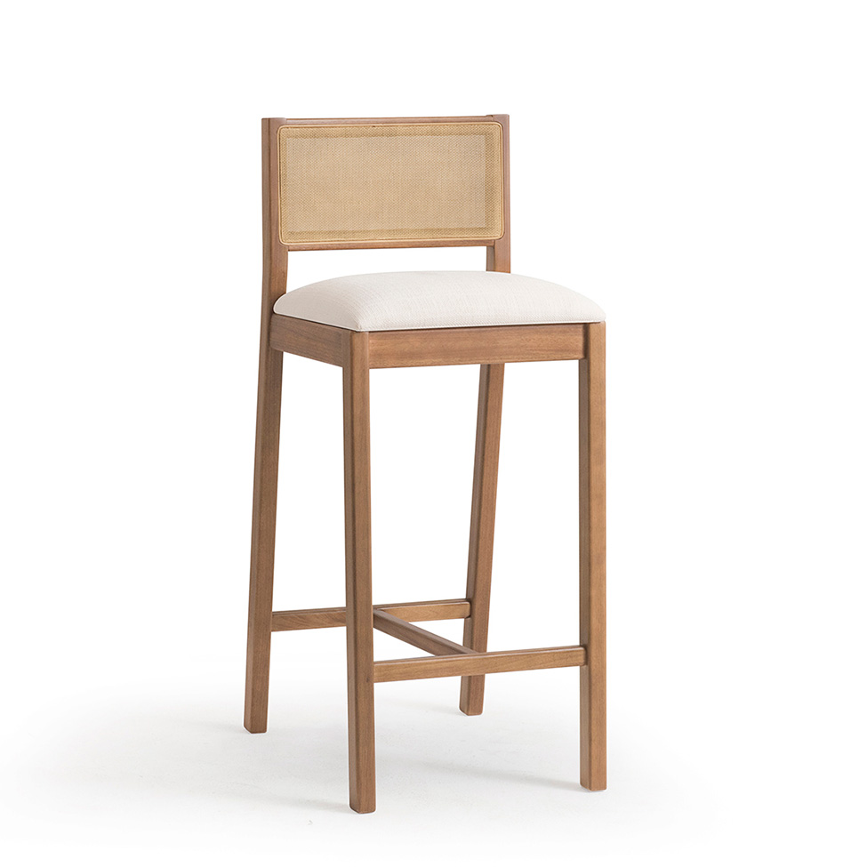 Conjunto com 2 Banquetas Serena com Tela Nogueira Algodão Bege Claro e Marrom