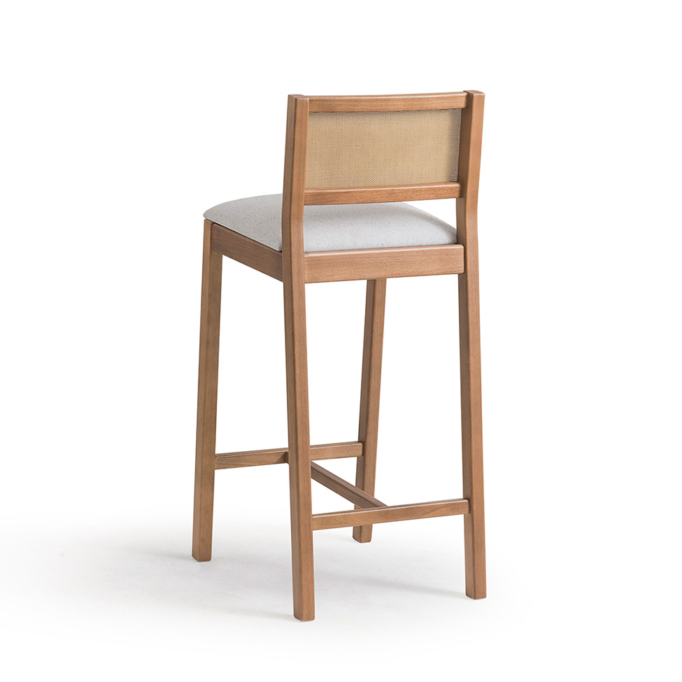 Conjunto com 2 Banquetas Serena com Tela Nogueira Algodão Cinza Claro e Marrom