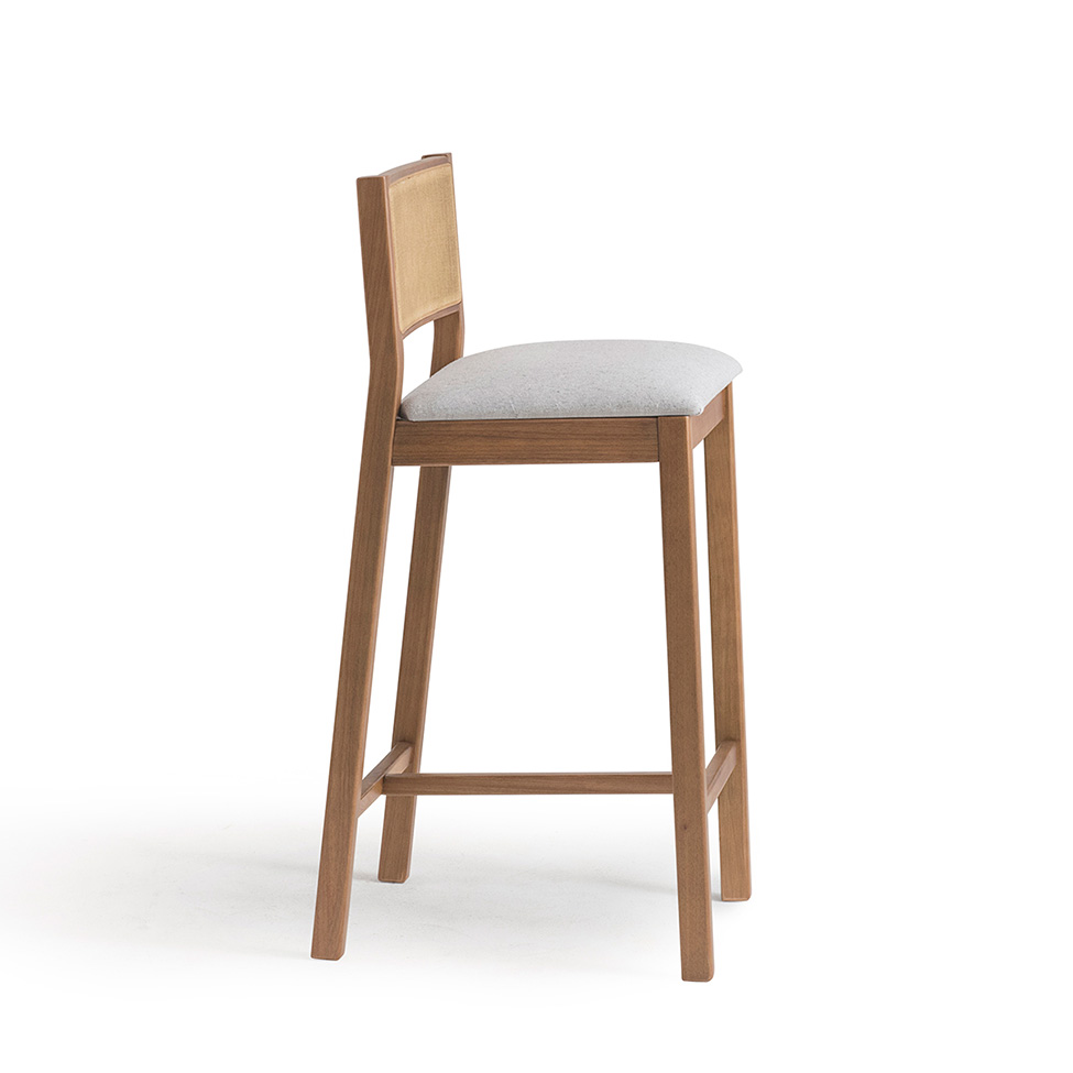 Conjunto com 2 Banquetas Serena com Tela Nogueira Algodão Cinza Claro e Marrom