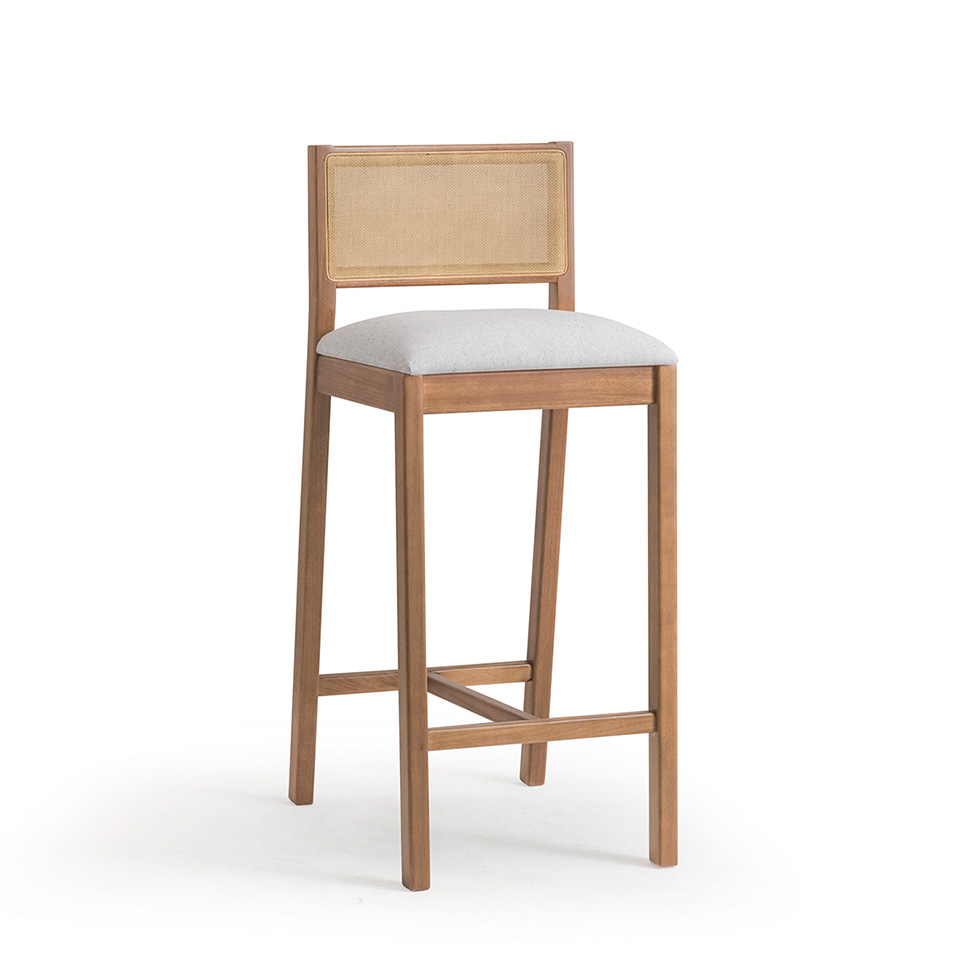 Conjunto com 2 Banquetas Serena com Tela Nogueira Algodão Cinza Claro e Marrom