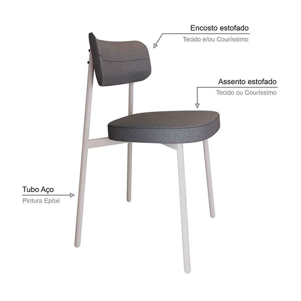 Conjunto com 2 Cadeiras Alloa Revestimento Sintético Cinza e Branca
