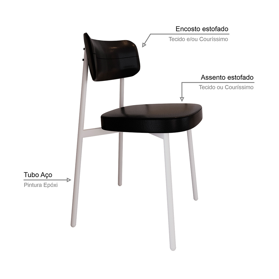 Conjunto com 2 Cadeiras Alloa Revestimento Sintético Preto e Branco