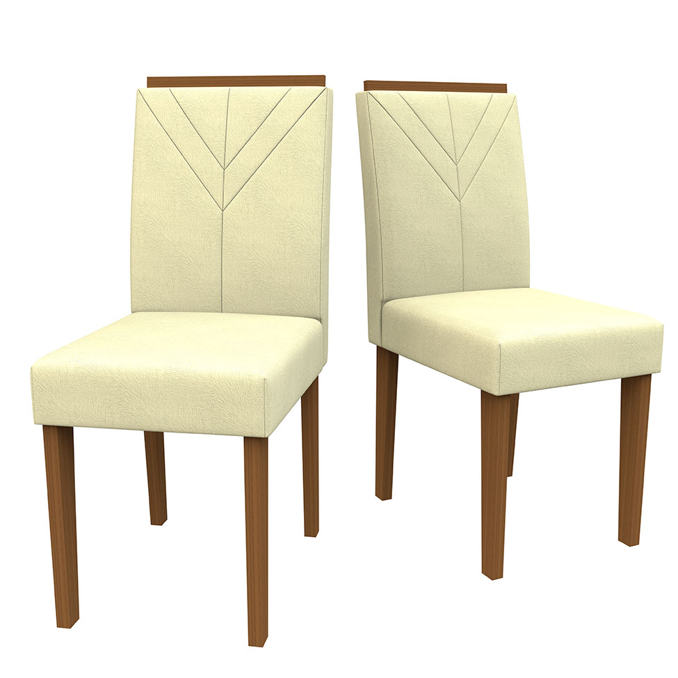 Conjunto com 2 Cadeiras Amanda Suede Animale Off White e Imbuia