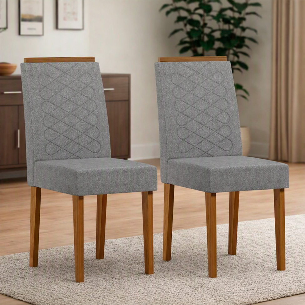 Conjunto com 2 Cadeiras Aurea Bouclé Cinza e Cinamomo