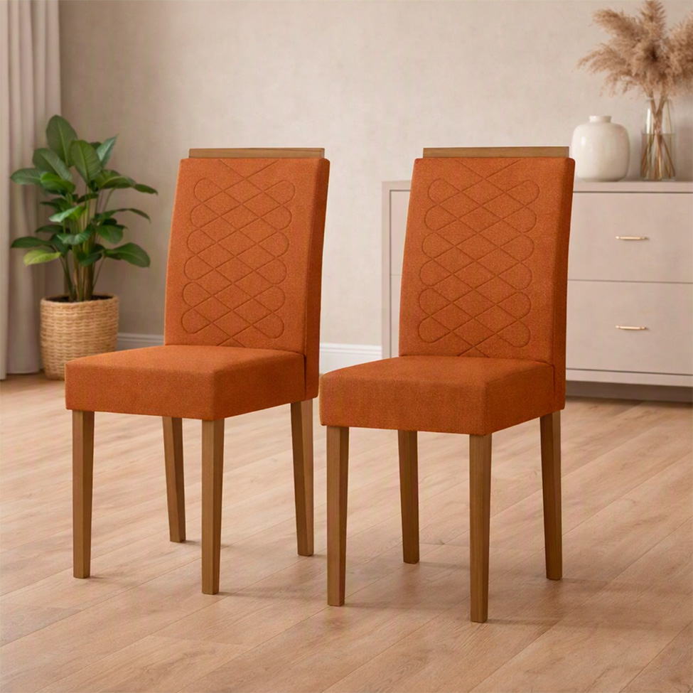 Conjunto com 2 Cadeiras Aurea Bouclé Damasco e Cinamomo