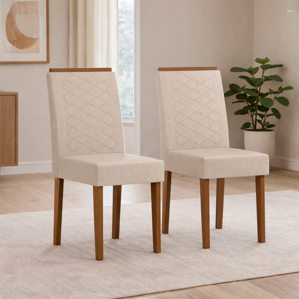 Conjunto com 2 Cadeiras Aurea Bouclé Gelo e Cinamomo
