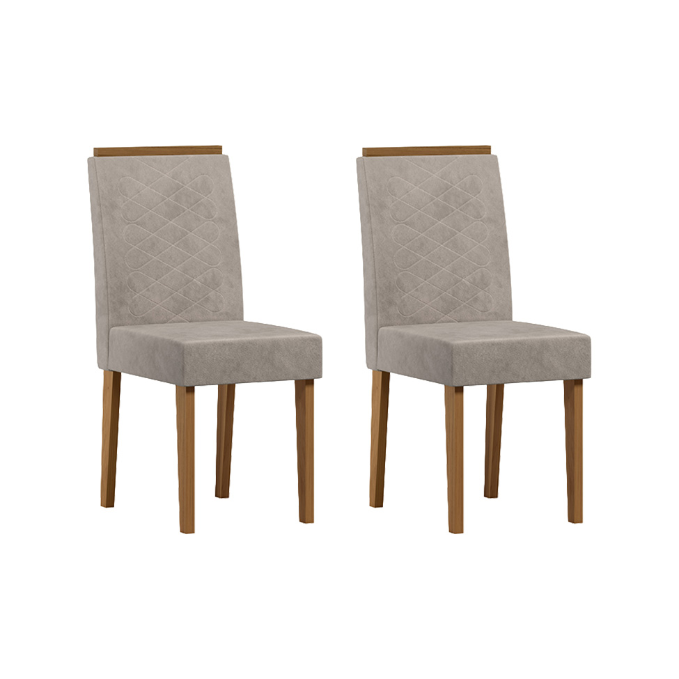 Conjunto com 2 Cadeiras Aurea Chenille Cinza e Cinamomo